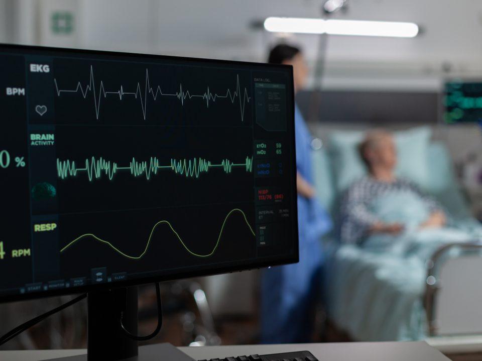 Monitor in hospital ward showing bmp from patient